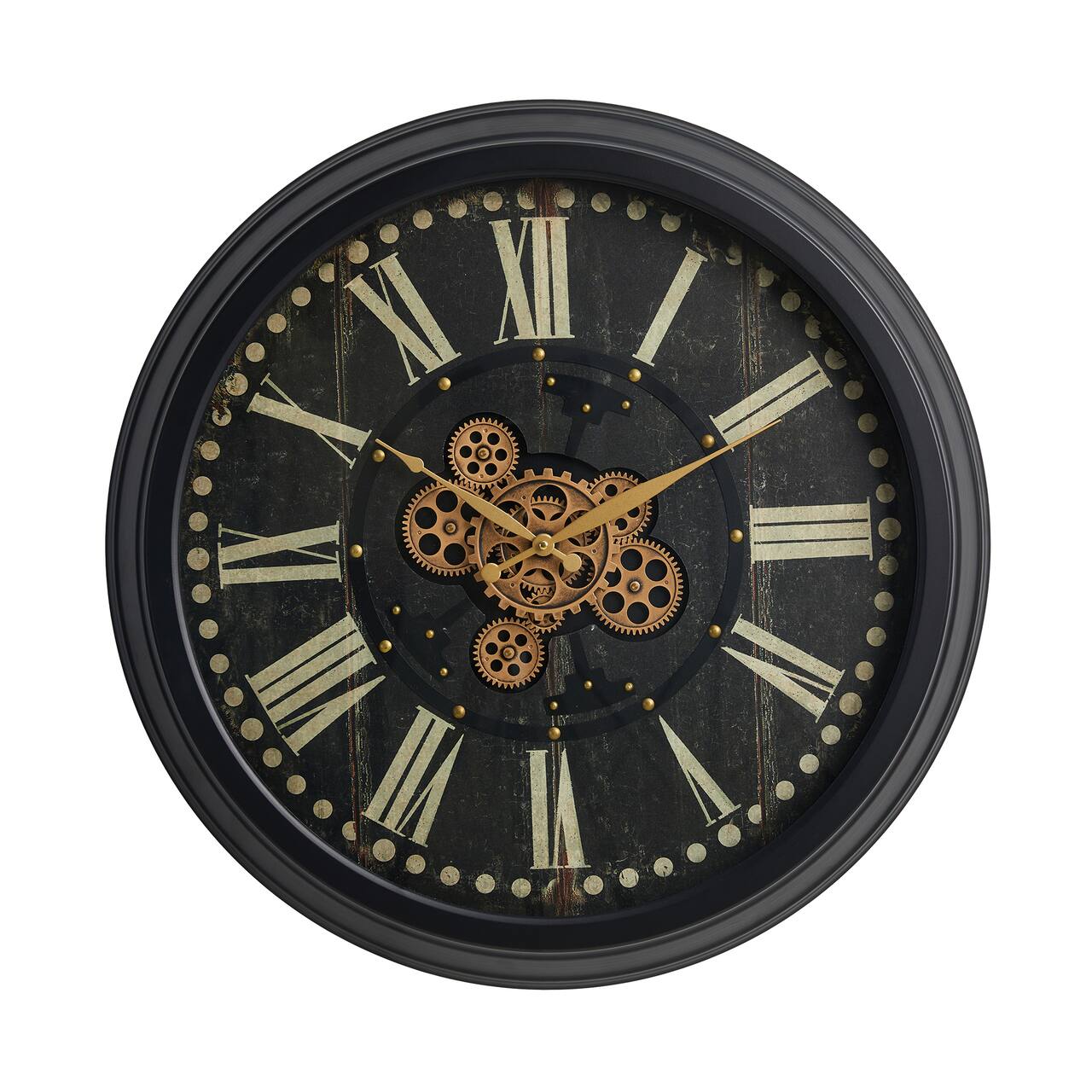 Glitzhome&#xAE; 27.5&#x22; Oversized Vintage Round Black Gear Clock